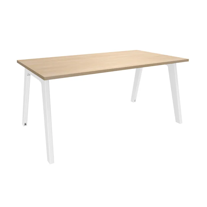 3253310157750-Bureau simple STEELY - L180 cm - Bureau de départ - Pieds blanc - plateau imitation Chêne clair--0