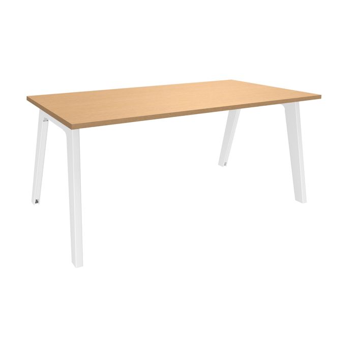 3253310160897-Bureau simple STEELY - L180 cm - Bureau de départ - Pieds blanc - plateau imitation Hêtre--0