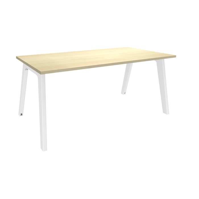 3253310162075-Bureau simple STEELY - L160 cm - Bureau de départ - Pieds blanc - plateau imitation Erable--0