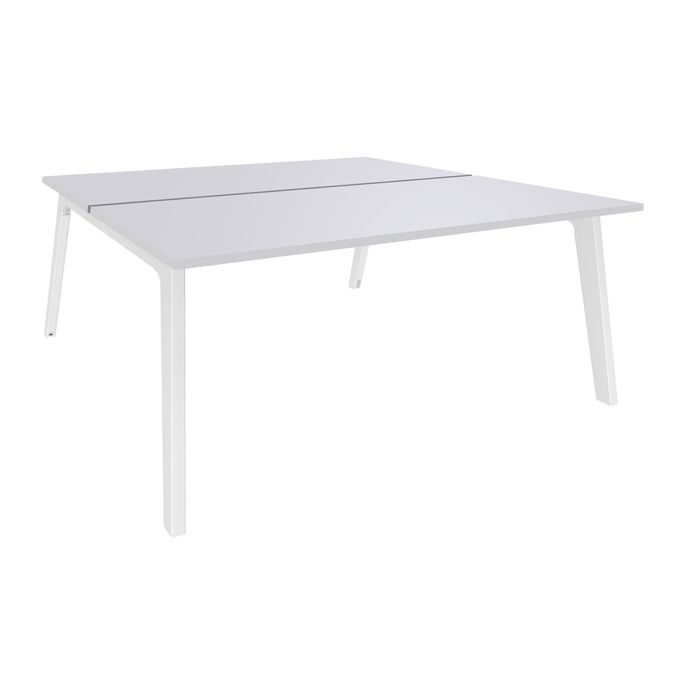 3253310162716-Bureau double STEELY - L140 cm - Double face Depart - Pieds blanc - plateau Blanc Perle--0