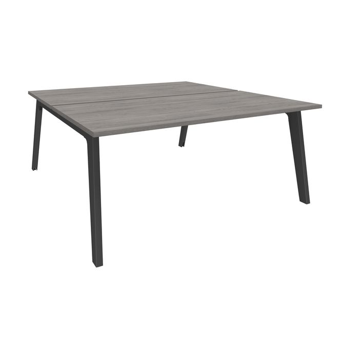 3253310162822-Bureau double STEELY - L160 cm - Double face Depart - Pieds carbone - plateau imitation Chêne gris--0