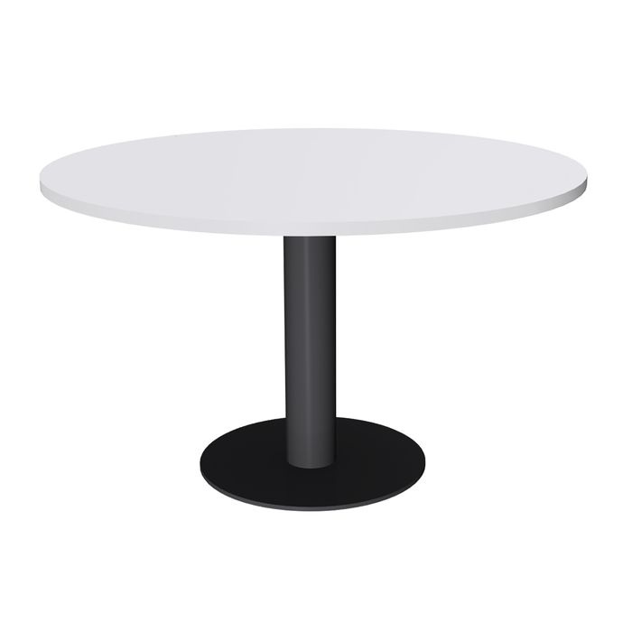 3253310171268-Table de réunion ronde - diam 100 cm - pieds tulipe anthracite - plateau blanc perle--0