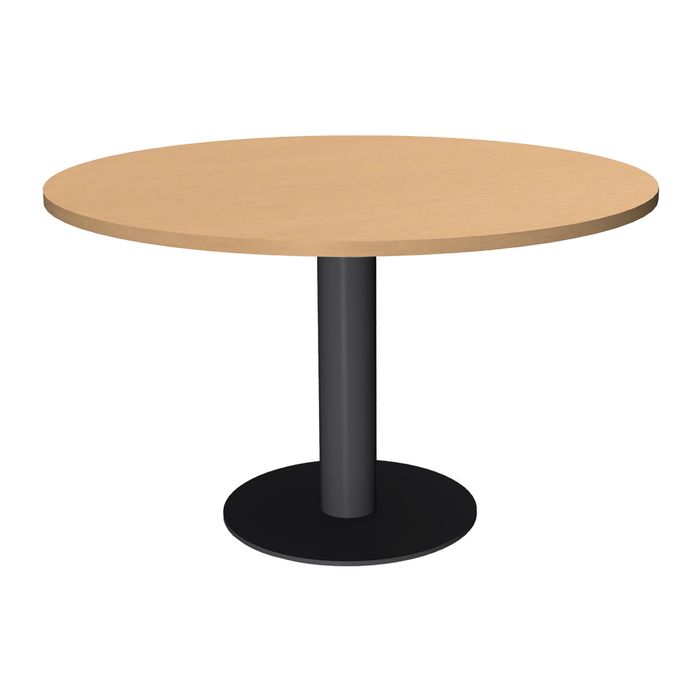 3253310171329-Table de réunion ronde - diam 100 cm - pieds tulipe anthracite - plateau imitation hêtre--0