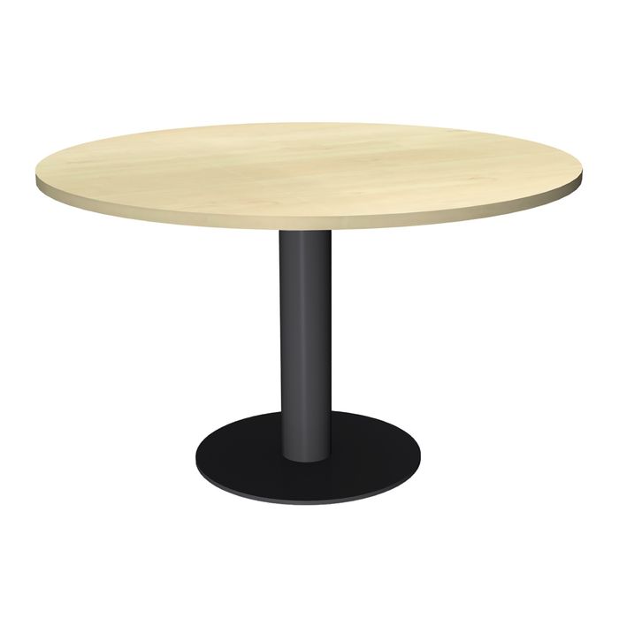 3253310171305-Table de réunion ronde - diam 100 cm - pieds tulipe anthracite - plateau imitation érable--0