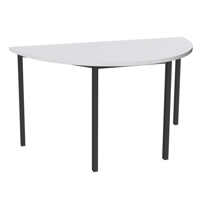 3253310154896-Table de réunion Demi-lune - 140 x 70 cm - Pieds carrés anthracite - Blanc perle--0