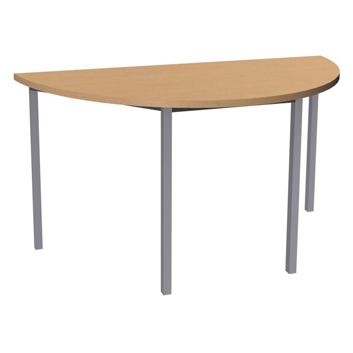 3253310133990-Table de réunion Demi-lune - 160 x 80 cm - Pieds carrés aluminium - imitation hêtre--0