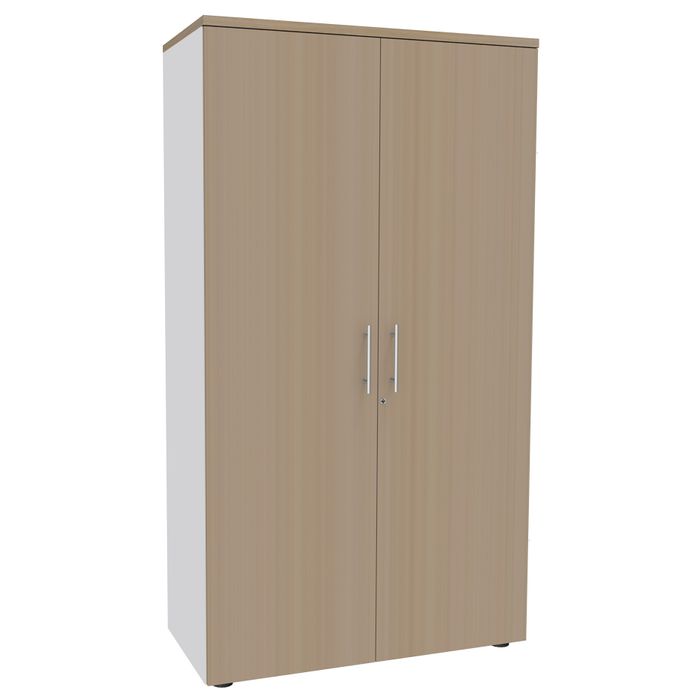 0404000124108-Armoire haute IRIS - H180 x L80 x P47 - 2 portes - Corps Blanc perle - Dessus et portes imitation Chên--0