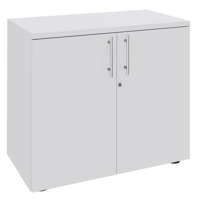 2012348123813-Armoire basse IDRA/DUAL - H72 x L80 x P47 - 2 portes - Corps blanc - Dessus et portes Blanc perle--0