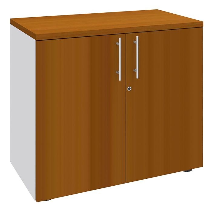 2012348123776-Armoire basse IDRA/DUAL - H72 x L80 x P47 - 2 portes - Corps blanc - Dessus et portes imitation Merisie--0