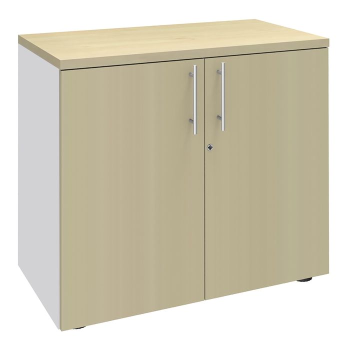 2012348123790-Armoire basse IDRA/DUAL - H72 x L80 x P47 - 2 portes - Corps blanc - Dessus et portes imitation Erable--0