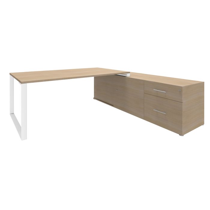 3253310146204-Bureau URBAN Manager - L180 x P100 x H72,5 cm - console retour à droite (tiroirs) L200 x P60 cm - pieds blanc - plateau imita--0