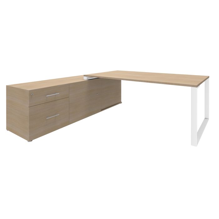 3253310146211-Bureau URBAN Manager - L180 x P100 x H72,5 cm - console retour à gauche (tiroirs) L200 x P60 cm - pieds blanc - plateau imita--0