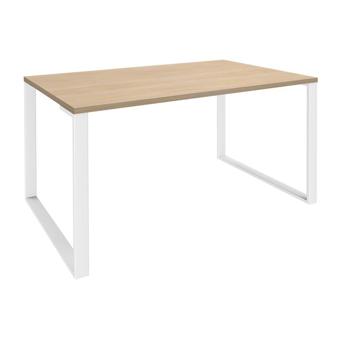 0404000122890-Bureau droit LOFTER - L160 cm - Plateau imitation chêne clair - pied Blanc--0