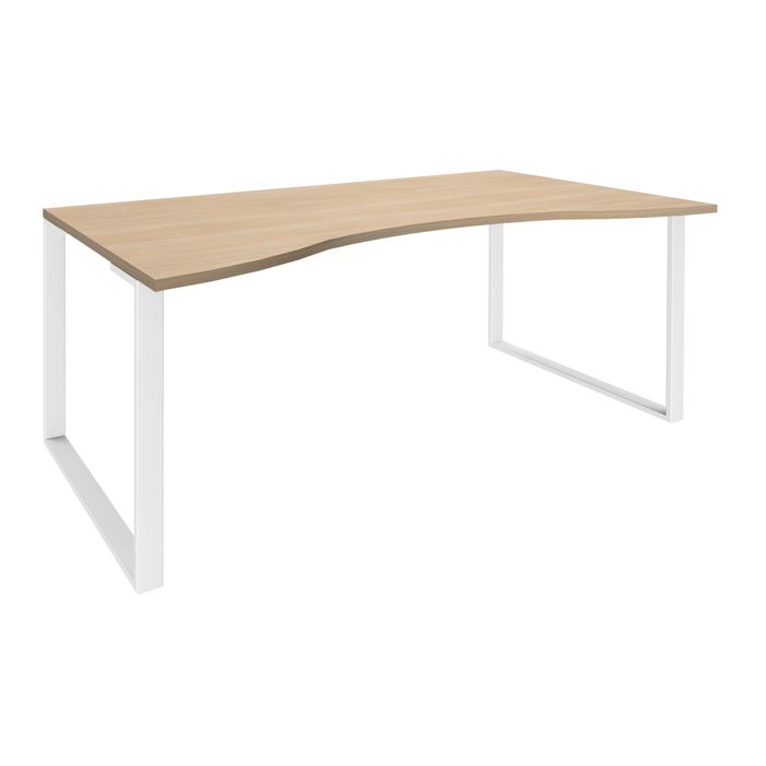 0404000123873-Bureau vague symétrique LOFTER - L180 cm - Plateau imitation chêne clair - pied Blanc--0