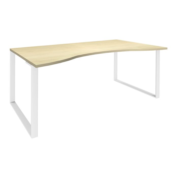 0404000123972-Bureau vague symétrique LOFTER - L180 cm - Plateau imitation Erable - pied Blanc--0