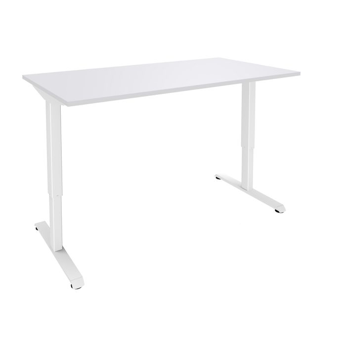 3253310160002-Bureau LEVEL - Bureau éléctrique - L140 - pied blanc - plateau Blanc perle--0