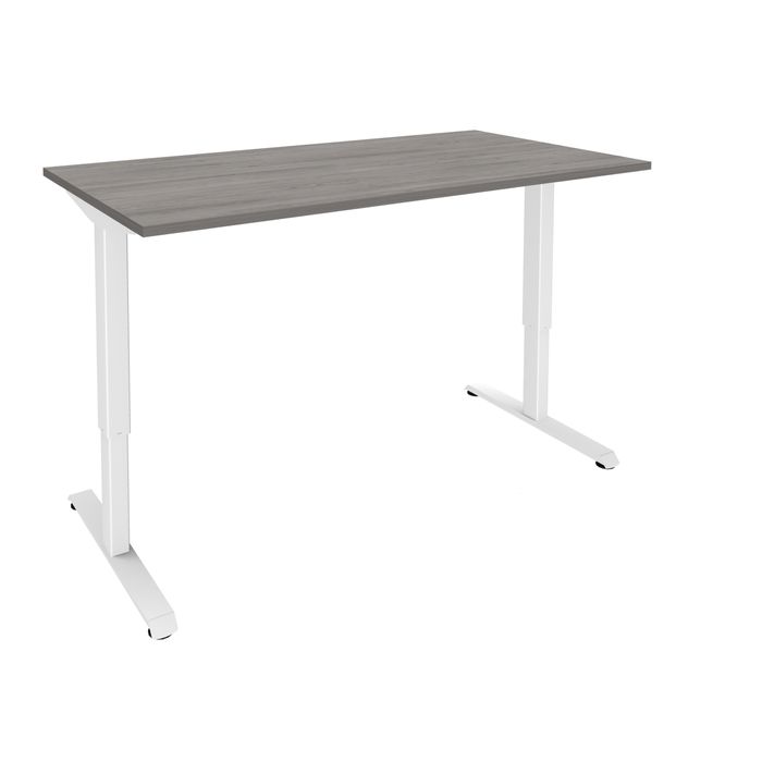 3253310160026-Bureau LEVEL - Bureau éléctrique - L140 - pied blanc - plateau Imitation Chêne gris--0