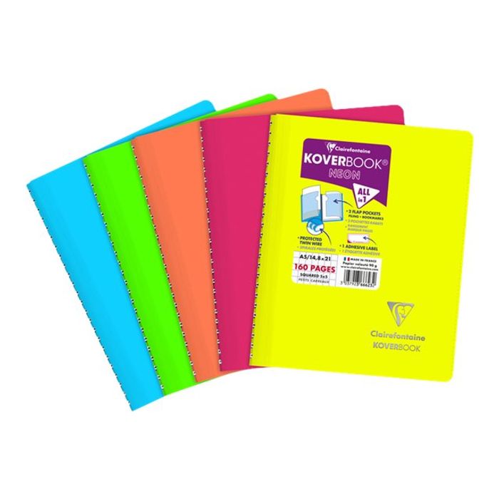 3037923666232-Clairefontaine Koverbook Neon - Cahier polypro A5 - 160 pages - Petits carreaux (5x5 mm) - Disponible -Avant-0