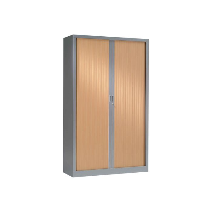 3219095800403-Armoire haute monobloc à rideaux GENERIC - 198 x 120 x 43 cm - aluminium/imitation hêtre-Angle gauche-0