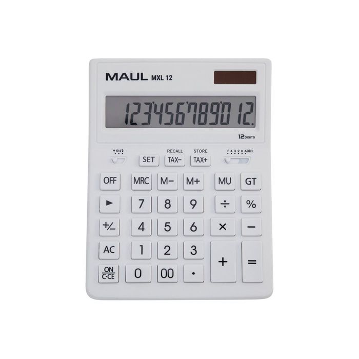 4002390091336-Calculatrice de bureau Maul MXL 12 - 12 chiffres - panneau solaire et pile - blanc-Avant-0