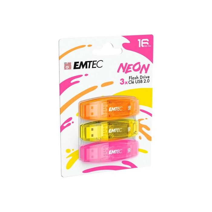 3126170170941-Emtec C410 Neon - pack de 3 clé USB 16 Go - USB 2.0-Angle gauche-3