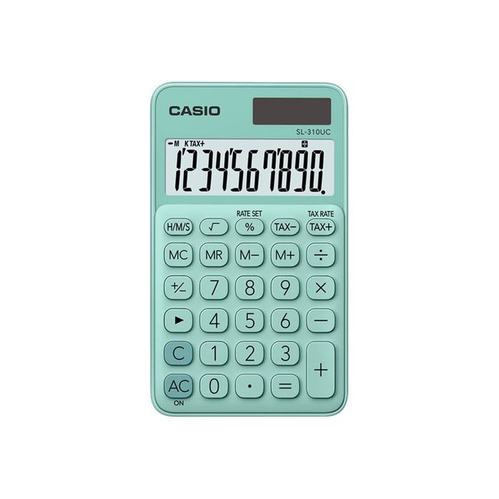 4549526700132-Calculatrice de poche Casio SL-310UC - 10 chiffres - alimentation batterie et solaire - vert-Avant-0