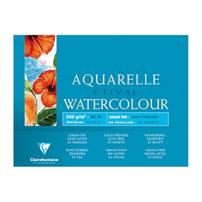 3329680964530-Clairefontaine Etival - Bloc de papier aquarelle - 25 feuilles 18 x 24 cm - 200 g/m²-Avant-0