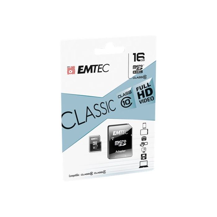 3126170158475-Emtec - carte mémoire 16 Go - Class 10 - micro SDHC-Angle gauche-1