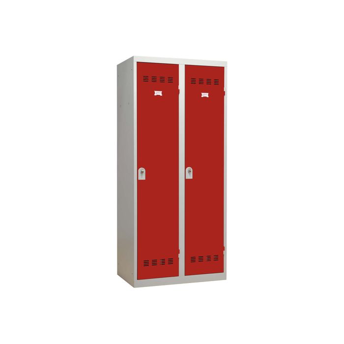 3219093114427-Vestiaire Industrie Salissante - 2 portes - 180 x 80 x 50 cm - gris/rouge-Angle gauche-0