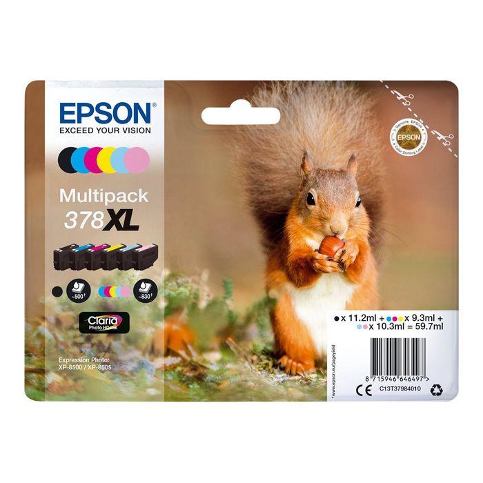 8715946646497-Epson 378XL Ecureuil - pack de 6 - noir, cyan, magenta, jaune, magenta clair, cyan clair - cartouc-Avant-1