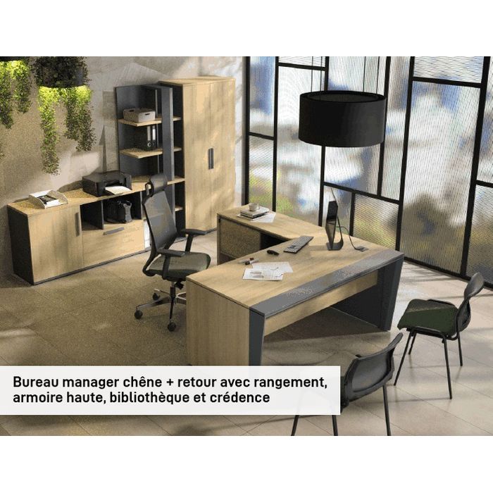 3483601088443-Bureau manager ARCADE - 165 cm - chêne/anthracite--1