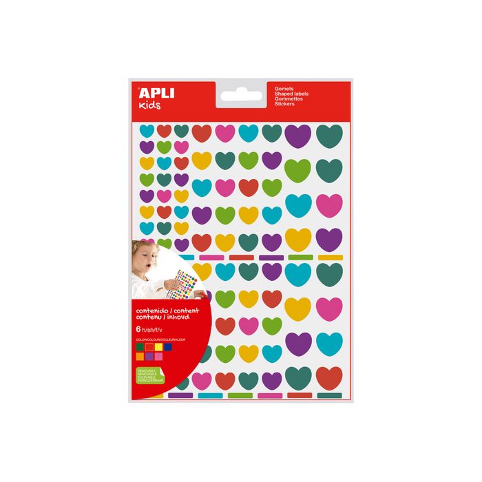 8410782187677-Apli Kids - 624 stickers cœurs - couleurs assorties-Avant-0