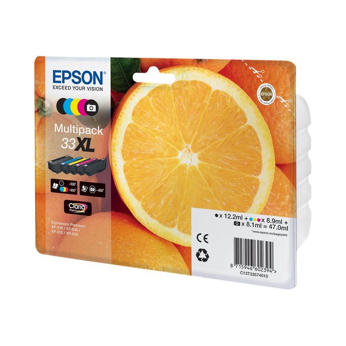 8715946645506-Epson 33XL Oranges - Pack de 5 - noir, noir photo, cyan, magenta, jaune - cartouche d'encre -Angle droit-0