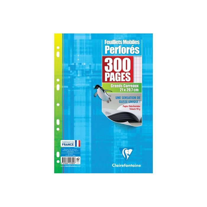 3329680117516-Clairefontaine - feuillets mobiles - 300 pages - A4 - grands carreaux (Seyes) - perforées-Avant-0