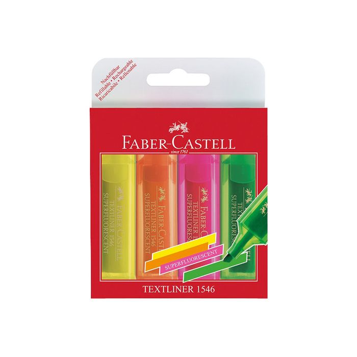 4005401546047-Faber-Castell Textliner 1546 - Pack de 4 surligneurs fluorescents - Couleurs assorties-Avant-0