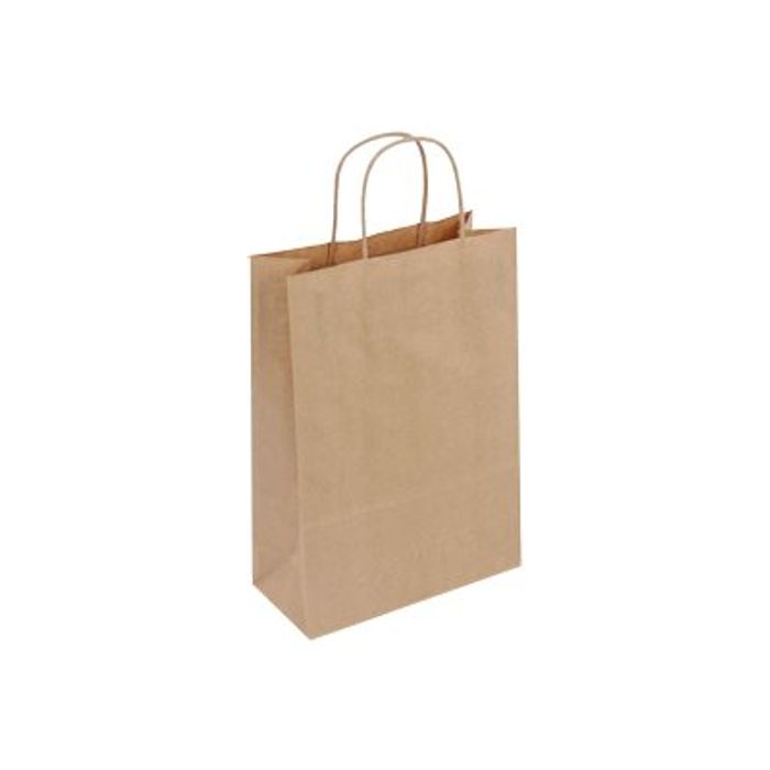 2130558305994-50 Sacs cadeau kraft - poignées torsadées - 18 cm x 8 cm x 22 cm - brun-Angle gauche-0