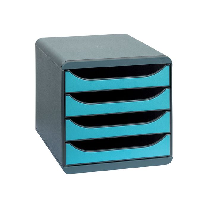 9002493420021-Exacompta BigBox - Module de classement 4 tiroirs - gris/bleu turquoise-Angle gauche-1