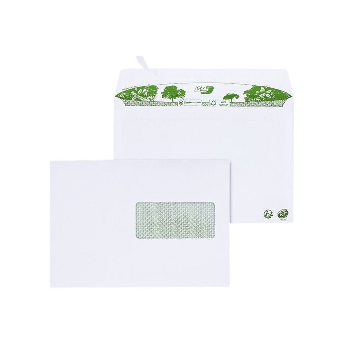 3250650033041-GPV Green - 200 Enveloppes recyclées C5 162 x 229 mm - 80 gr - fenêtre 45x100 mm - blanc - bande adh