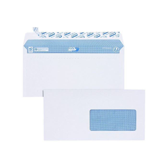 3250650033072-GPV - 200 Enveloppes DL 110 x 220 mm - 90 gr - fenêtre 45x100 mm - blanc - bande adhésive ouvert-Avant-1