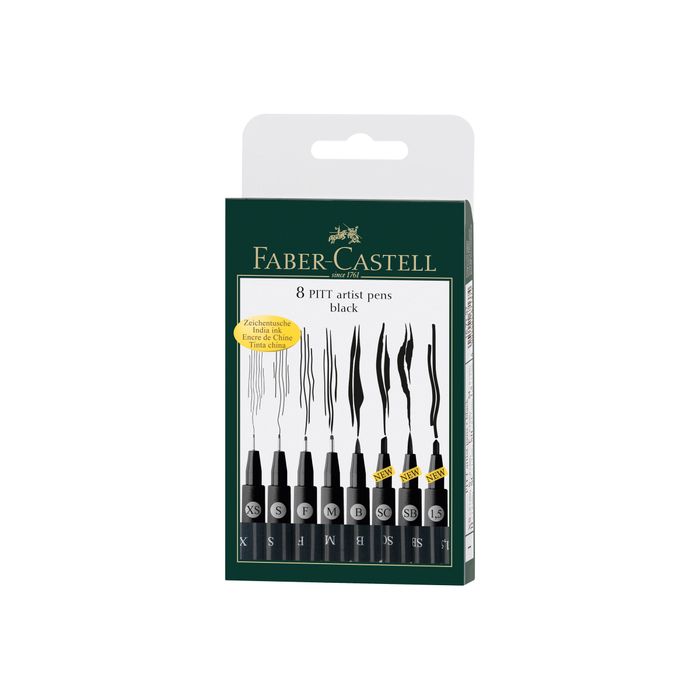 4005401671374-Faber-Castell Pitt Artist - Pack de 8 feutres à l'encre de Chine - noir-Angle droit-0