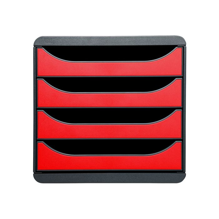 9002493423206-Exacompta BigBox - Module de classement 4 tiroirs - noir/rouge carmin-Avant-0