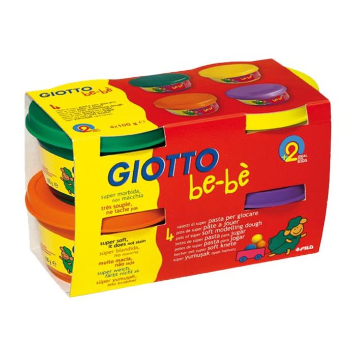 8000825464935-GIOTTO be-bè - pâte à modeler - 4 pots Jaune, Orange, Vert, Violet -100gr-Angle gauche-5