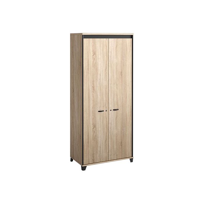 3483600874399-Armoire haute MAMBO - L80 x H187 x P46 - 2 portes - Chêne Sonoma/noir-Angle gauche-0