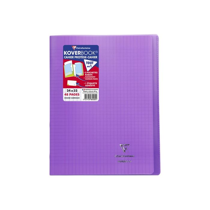 3037929844054-Clairefontaine Koverbook - Cahier polypro 24 x 32 cm - 48 pages - grands carreaux (Seyes) - violet-Avant-0