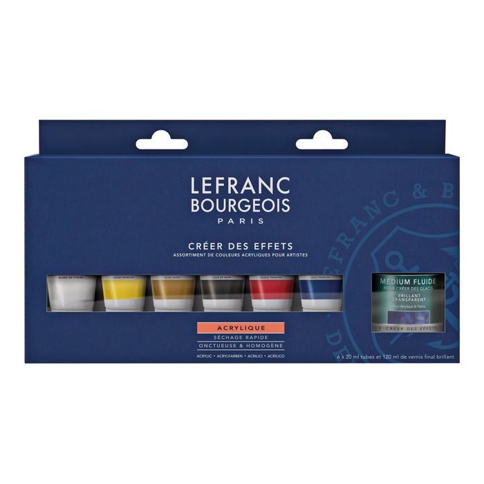 3013643003434-Lefranc Bourgeois - Set de peinture acrylique - 6 couleurs - ocre jaune, blanc titane, jaune primaire, noir ivoire, rouge p-Avant-1