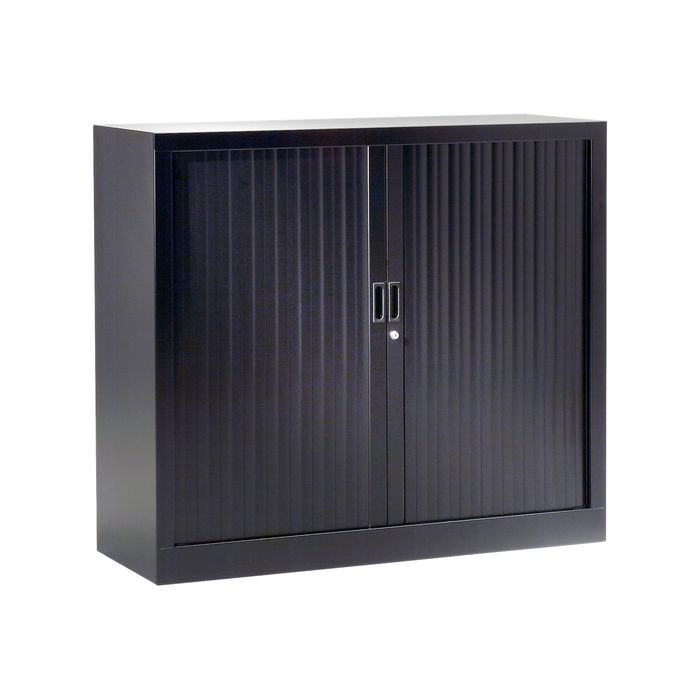 3219095805057-Armoire basse monobloc à rideaux GENERIC - 100 x 120 x 43 cm - noir-Angle gauche-0