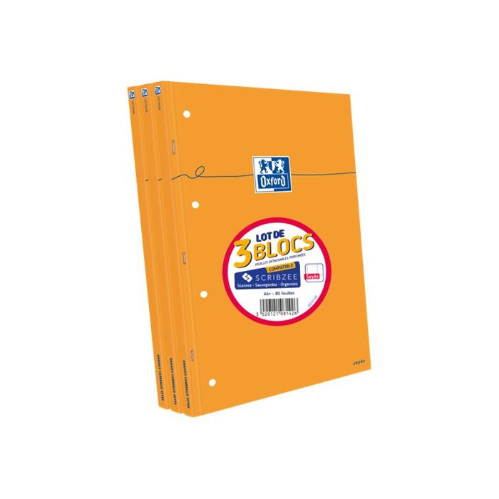 3020121081426-Oxford - Pack de 3 Blocs notes - A4 - 160 pages - grands carreaux - perforés-Angle gauche-0