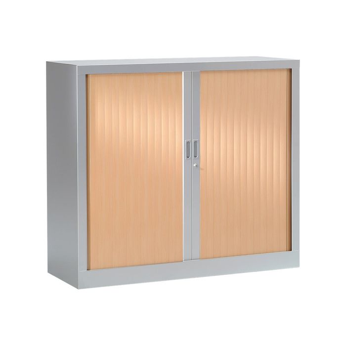 3219095805408-Armoire basse monobloc à rideaux GENERIC - 100 x 120 x 43 cm - aluminium/imitation hêtre-Angle gauche-0