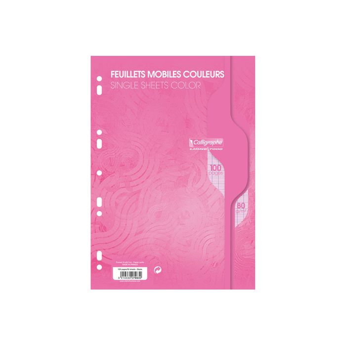 3210330079639-Calligraphe - feuilles simples A4 - 100 pages - grands carreaux (Seyes) - perforées - rose-Avant-0