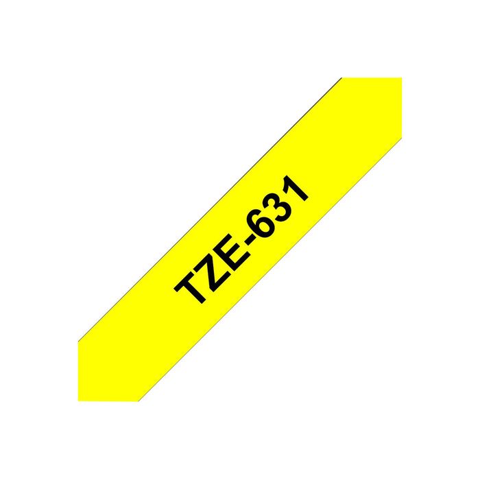4977766686686-Brother TZe631 - Ruban d'étiquettes auto-adhésives - 1 rouleau (12 mm x 8 m) - fond jaune-Angle gauche-0